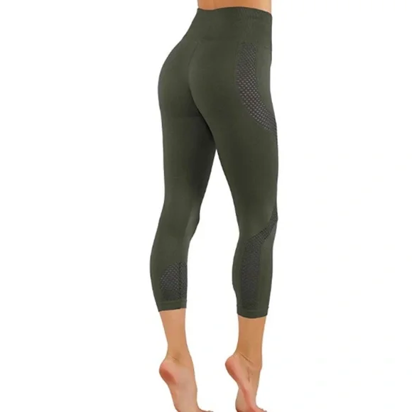 Solid armygren yoga leggings workout pants mesh 27 - Picture 6 of 6